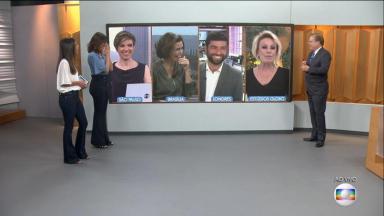Tela dividida entre os apresentadores do "Bom Dia Brasil" e Ana Maria Braga  