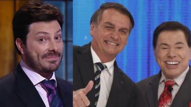 Danilo Gentili, Jair Bolsonaro e Silvio Santos numa montagem 