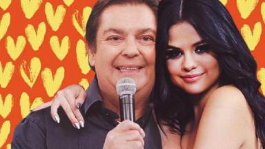 Foto montagem de Faustão abraçado com Selena Gomez 