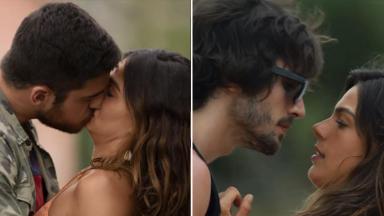 Montagem de Ritinha beijando Zeca e olhando apreensiva para Ruy  