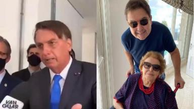 Bolsonaro surtando com repórter (à esquerda) e Faustão com sua mãe (à direita) 