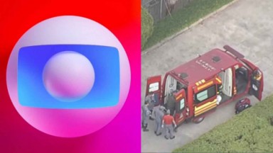 Logo Globo; ambulância prestando socorro a vítima 