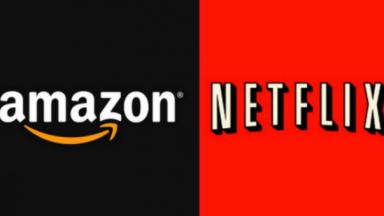 Montagem de foto com logos da Amazon e da Netflix 