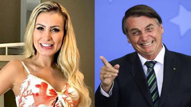 Andressa Urach, à esquerda, e Bolsonaro, à esquerda em montagem do NaTelinha 