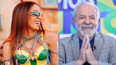 Montagem com fotos de Anitta e candidato Lula 