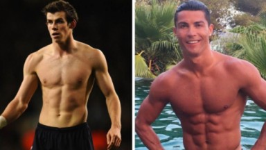Gareth Bale e Cristiano Ronaldo sem camisa 