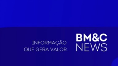 Logo e slogan do BM&C News em fundo azul 