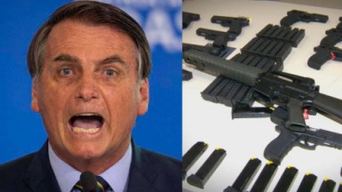 Armas em foto e montagem com Bolsonaro 