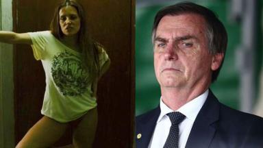 Deborah Secco caracterizada de Bruna Surfistinha e Jair Bolsonaro sério 