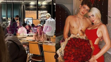 Montagem de fotos de Jade Picon e João Guilherme em restaurante e na época em que namoravam 