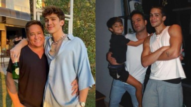 Montagem de fotos de João Guilherme com o pai, Leonardo, o padrasto, Danilo Tuffi, e o irmão, Pietro 
