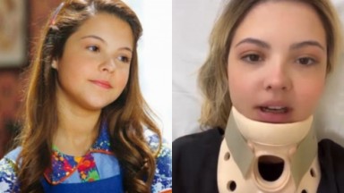 Montagem de fotos de Júlia Gomes como a Marian, de Chiquititas (2013-2015), e atualmente, no hospital 
