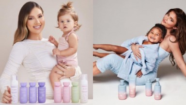 Montagem de fotos de divulgação de marcas de Virgínia e Kylie Jenner 