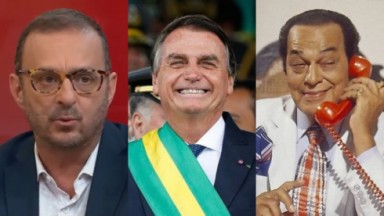 Montagem de fotos de Octavio Guedes, Jair Bolsonaro e Odorico Paraguaçu 