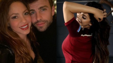Montagem de fotos de Shakira, Gerard Piqué e Suzy Cortez 
