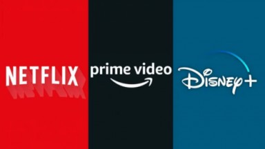 Logos da Netflix, Prime Video e Disney+ 