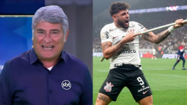 Cleber Machado na estreia no SBT e ao lado Yuri Alberto comemorando gol pelo Corinthians 