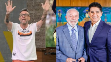 Craque Neto no programa Os Donos da Bola e César Filho ao lado de Lula no SBT Brasil 