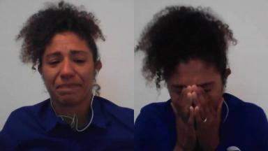 Cristiane Rozeira chorando na Globo 