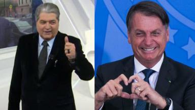 Datena fazendo joinha; Bolsonaro sorrindo e fazendo coração com as mãos 