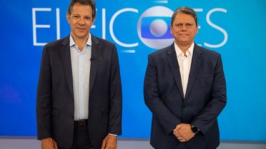Fernando Haddad e Tarcísio de Freitas no Debate da Globo 