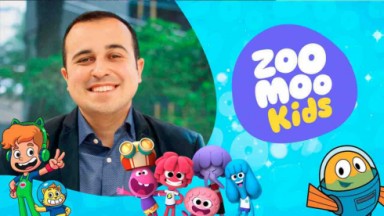 Montagem com a foto do diretor Bruno Zanoni e a logotipo do ZooMoo Kids 