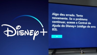 Montagem de logo da Disney+ com foto de mensagem de erro 