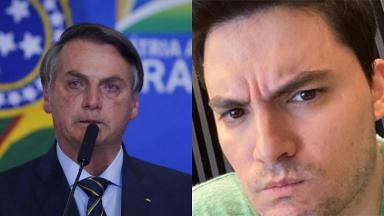 Jair Bolsonaro chorando (esquerda) e Felipe Neto bravo (direita) em imagem montagem 