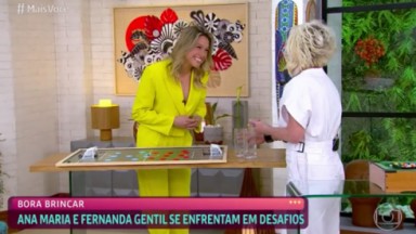 Fernanda Gentil no Mais Você sorrindo de roupa amarela 
