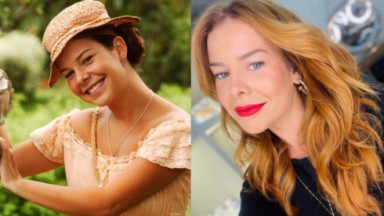À esquerda, Fernanda Souza como Mirna na novela Alma Gêmea, de 2005; à direita, a atriz posa para selfie postada no Instagram 