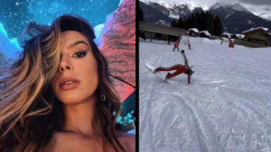 Giovanna lancellotti em selfie e em foto esquiando na neve 
