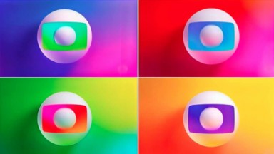 Montagem de fotos de logotipo da Globo em diferentes cores 