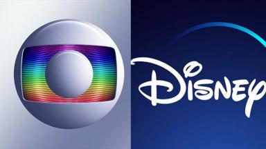 Logotipos da Globo ( à esqueda) e Disney + ( à direita) na montagem do NaTelinha 