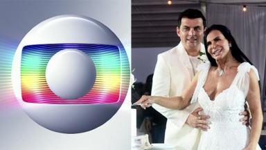 Montagem com o logotipo da Globo e o novo casamento da Gretchen 