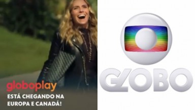 Montagem de fotos da logo da Globo com o anúncio da chegada do Globoplay à Europa 