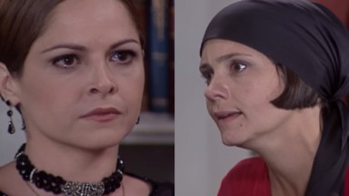 Drica Moraes e Adriana Esteves como Marcela e Catarina em cena da novela O Cravo e a Rosa, em reprise na Globo 