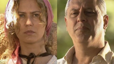 Patricia Pillar e Antonio Fagundes como Luana e Bruno Mezenga na novela O Rei do Gado, em reprise no Vale a Pena Ver de Novo, na Globo 