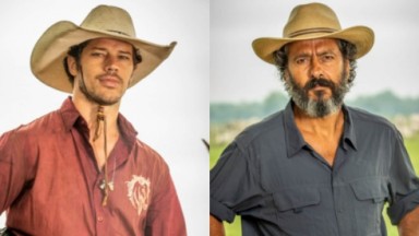 José Loreto como Tadeu e Marcos Palmeira como José Leôncio na novela Pantanal, em exibição na Globo 
