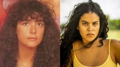 À esquerda, Andréa Richa como Muda na primeira versão de Pantanal, de 1990; à direita, Bella Campos como a muda da nova versão de Pantanal, exibida em 2022 