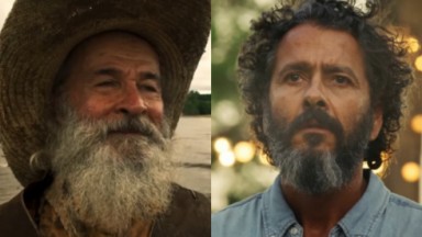 Osmar Prado e Marcos Palmeira como Velho do Rio e José Leôncio na novela Pantanal, em exibição na Globo 