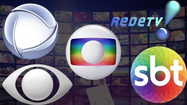 Montagem com os logotipos da Globo, SBT, Record, Band e RedeTV! 
