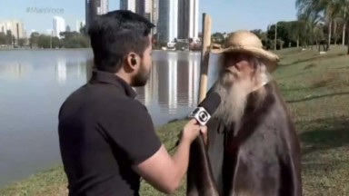 Sósia do Velho do Rio, de Pantanal, em entrevista ao Mais Você, na Globo 