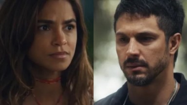 Lucy Alves e Rômulo Estrela como Brisa e Oto na novela Travessia, em exibição na Globo 