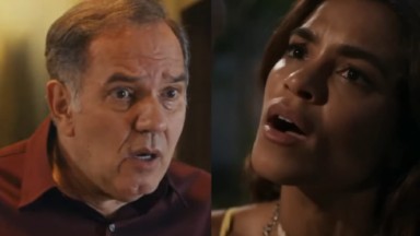 Humberto Martins e Lucy Alves como Guerra e Brisa na novela Travessia, da Globo 