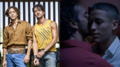 À esquerda, Jesuíta Barbosa e Irandhir Santos como os irmãos Jove e José Lucas de Pantanal; à direita, os atores no filme Tatuagem 