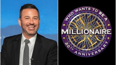 Jimmy Kimmel e o logo do Quem Quer ser Um Milionário? 