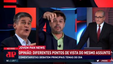 Cenas do programas da Jovem Pan News durante debate entre direita e esquerda 