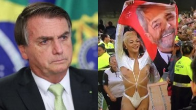À esquerda, Jair Bolsonaro; à direita, Pabllo Vittar exibe toalha com rosto de Lula durante show no Lollapalooza 