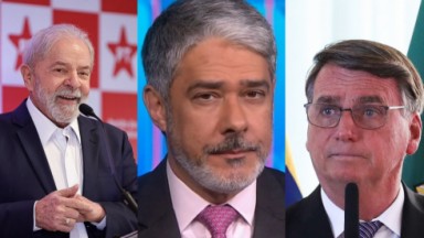 Lula, Bolsonaro e William Bonner em montagem 