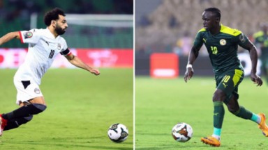 Saleh e Mané jogando por Egito e Senegal em foto montagem 